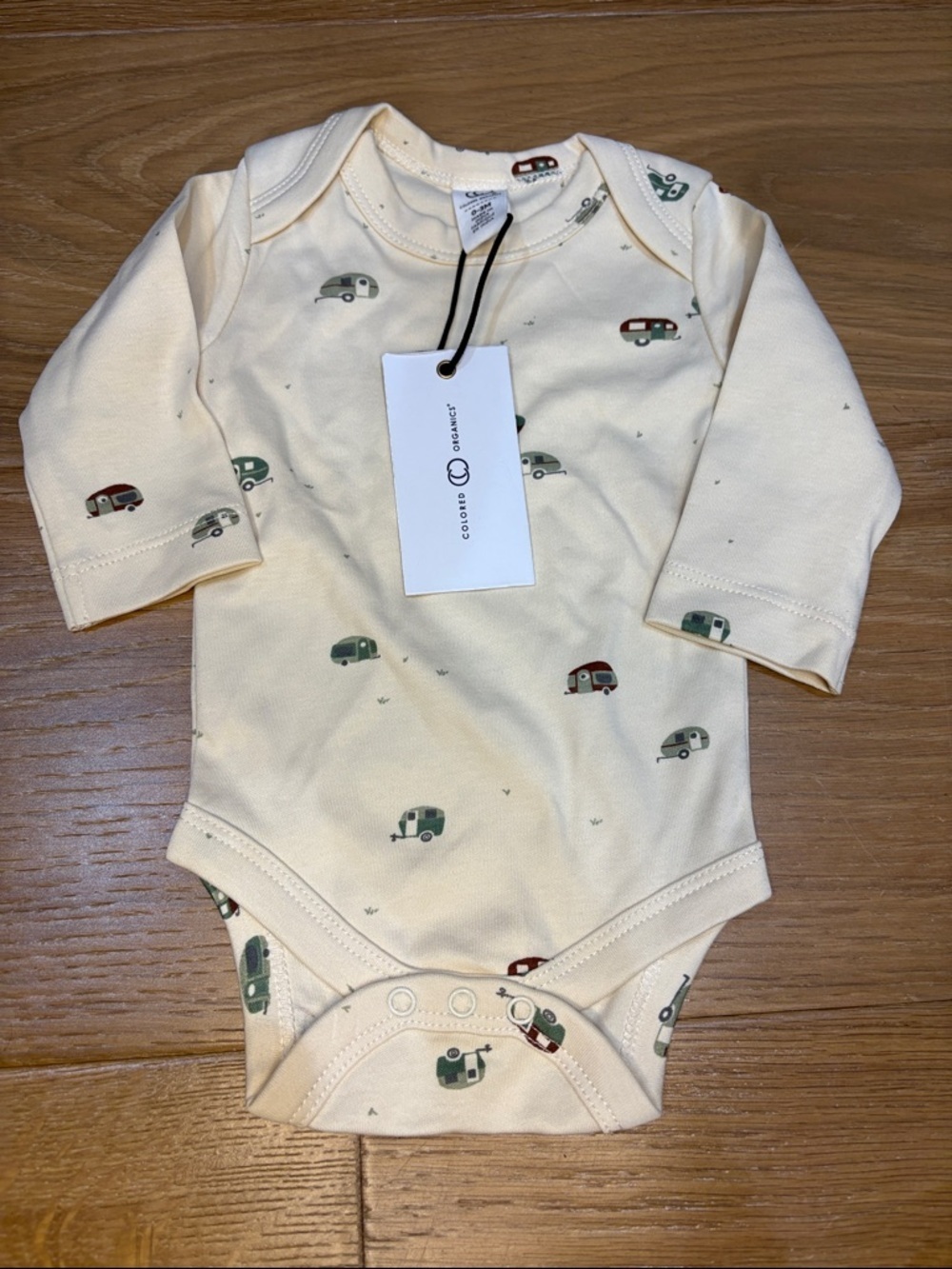 Colored Organics Baby Cream Camper Print Bodysuit - Cozy Long Sleeve 0-3m - Picture 2 of 9